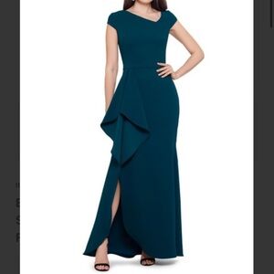 BETSY & ADAM Womens Green Slit Front Side Lined Cap Sleeve Formal Gown Dress 6
